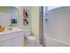 Clean bathroom with a tub shower combo at 213 Bilge Rd, Ridgeville, SC 29472