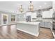 Modern kitchen with island, white cabinets, and brick backsplash at 327 Great Lawn Dr, Summerville, SC 29486