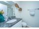 Single vanity bathroom with granite countertop and shower/tub combo at 523 Truman Dr, Goose Creek, SC 29445