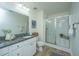 Bathroom with granite vanity, shower, and white cabinets at 523 Truman Dr, Goose Creek, SC 29445