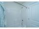 Small bathroom with tub shower and patterned shower curtain at 523 Truman Dr, Goose Creek, SC 29445