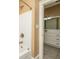Bathroom with shower/tub combo and view of double vanity at 490 Cummings Chapel Rd, Ridgeville, SC 29472