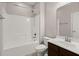 Clean bathroom with shower/tub combo and dark vanity at 339 Spectrum Rd, Summerville, SC 29486