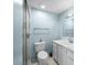 Clean bathroom with white vanity, shower stall, and light blue walls at 1101 Reserve Way, Summerville, SC 29485