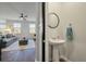 Convenient half bathroom with pedestal sink and modern fixtures at 307 Black Birch Dr, Summerville, SC 29486