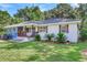 Attractive one-story home with blue and white exterior, covered porch, and lush landscaping at 5242 Potomac St, North Charleston, SC 29405