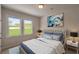 Cozy bedroom with a double bed, nightstands, and large windows overlooking a pond at 470 White Magnolia St, Moncks Corner, SC 29461