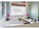 Spa-like bathroom featuring a large soaking tub and a window at 113 History Ln, Summerville, SC 29485
