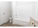 Bathroom with shower/tub combo, toilet, and vanity with countertop at 126 Wilder Rd, Saint Stephen, SC 29479