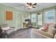 Bright sunroom with light green walls, comfortable seating, and a workspace at 229 Millcreek Dr, Charleston, SC 29407