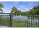 Peaceful lake view through a black metal fence at 1216 Hammrick Ln, Johns Island, SC 29455