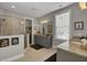 Elegant bathroom with granite countertops and a large shower at 203 Oak View Way, Summerville, SC 29483