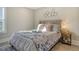 Bedroom with gray upholstered bed, decorative pillows, and wood nightstand at 128 Sandy Bend Ln, Summerville, SC 29486