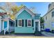 Charming light teal home with black shutters and a small front yard at 157 Line St, Charleston, SC 29403