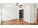 Bedroom with wood floors, ceiling fan and walk-in closet at 2005 Isabela Ct, Summerville, SC 29483