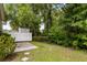 Small backyard with a patio, white fence, and lush greenery at 1762 Bee Balm Rd, Johns Island, SC 29455