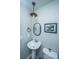 Small bathroom with pedestal sink, toilet and oval mirror at 113 Claret Cup Way, Charleston, SC 29414