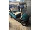 Golf cart with a light blue finish and white vinyl seats, parked in a garage at 1563 Headquarters Plantation Dr, Johns Island, SC 29455
