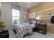 Cozy bedroom with a plaid bedspread and striped accent wall at 218 Yorkshire Dr # 2, Moncks Corner, SC 29461