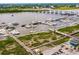 Aerial view of a marina with many boats and a bridge at 14 Lockwood Dr # 6H, Charleston, SC 29401