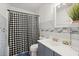 Charming bathroom featuring a black and white shower curtain at 3043 Mapleleaf Dr., Moncks Corner, SC 29461