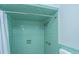 Shower stall with mint green tile and a handheld shower head at 411 Constance St, Walterboro, SC 29488