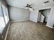 Spacious living room featuring hardwood floors and ceiling fan at 515 Purple Finch Rd, Summerville, SC 29486
