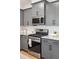 Stainless steel appliances and gray cabinets highlight this modern kitchen at 775 Opal Wing St, Moncks Corner, SC 29461