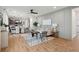 Open living room with hardwood floors, gray wall accents, and comfy seating at 775 Opal Wing St, Moncks Corner, SC 29461