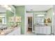 Spa-like bathroom with double vanity, granite countertops, and a walk-in shower at 102 Black Stilt Way, Summerville, SC 29483