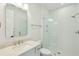 Bright bathroom featuring a glass enclosed shower, tile flooring, and marble vanity at 3324 Westphal Dr, Johns Island, SC 29455