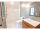 Spa-like bathroom with a walk-in shower, white subway tile, and geometric floor tile at 515 Claret Way, Kiawah Island, SC 29455