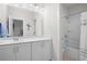 Clean bathroom with double vanity and shower/tub combo at 2166 Brown Pelican Ln, Charleston, SC 29412