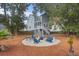Cozy fire pit area with blue chairs in the backyard at 2166 Brown Pelican Ln, Charleston, SC 29412