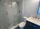 Updated bathroom with a large shower and modern vanity at 3701 Docksite Rd # 320, Edisto Beach, SC 29438