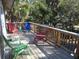 Deck with colorful chairs offering scenic wooded views at 506 Jungle Rd, Edisto Island, SC 29438