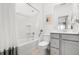 Clean bathroom with tub, shower, and gray vanity at 563 Richfield Way, Summerville, SC 29486
