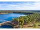 Aerial view showcasing a serene lake nestled within a pine forest at 566 Richfield Way, Summerville, SC 29486
