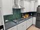 Modern kitchen features gas cooktop, stainless steel appliances, and green tile backsplash at 111 Crimson St, Summerville, SC 29486
