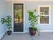 Black front door with glass panels and potted plants at 1216 Ashley Hall Rd, Charleston, SC 29407