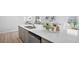 Modern kitchen island with quartz countertop, stainless steel appliances, and ample cabinet space at 129 Lilac Grove Way, Summerville, SC 29486