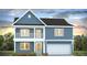 Two-story home with blue siding, white trim, and a two-car garage at 132 Lilac Grove Way, Summerville, SC 29486