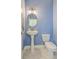 Stylish powder room with pedestal sink and blue walls at 1455 Red Tide Rd, Mount Pleasant, SC 29466