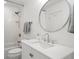 Bathroom with white vanity and subway tile shower at 4545 Park Lake Dr, Kiawah Island, SC 29455