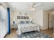 Bedroom with king-size bed and coastal-themed bedding and art at 804 E Ashley Ave, Folly Beach, SC 29439