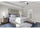 Bright main bedroom with ensuite bathroom featuring a large bed with white linens and a plush patterned rug at 108 Crosscut Ln, Summerville, SC 29486