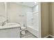 Bathroom with white vanity and a shower and tub combo at 213 Rose Ave, Walterboro, SC 29488
