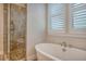 Spa-like bathroom with a soaking tub and a pebble shower floor at 2725 Battery Pringle Dr, Johns Island, SC 29455