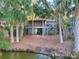 Exterior view of a stilt house surrounded by tall palm trees and a small waterway in the foreground at 16 Twin Oaks Lane Ln, Isle of Palms, SC 29451