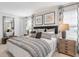 Comfortable main bedroom with a patterned duvet cover, bedside tables, and a full-length mirror at 265 Watersglen Dr, Summerville, SC 29486